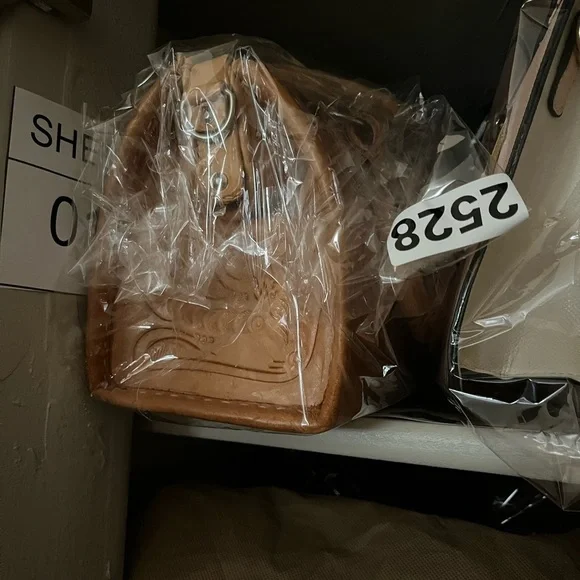 Embossed Tan Leather Satchel - Picture 8 of 8